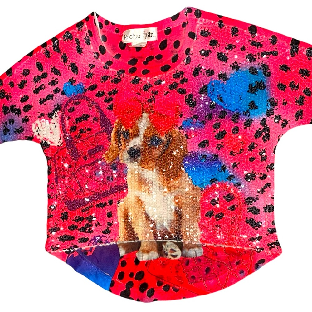 Girls’ Pink Sequined Rocket Girl Puppy Shirt XS (4-5)